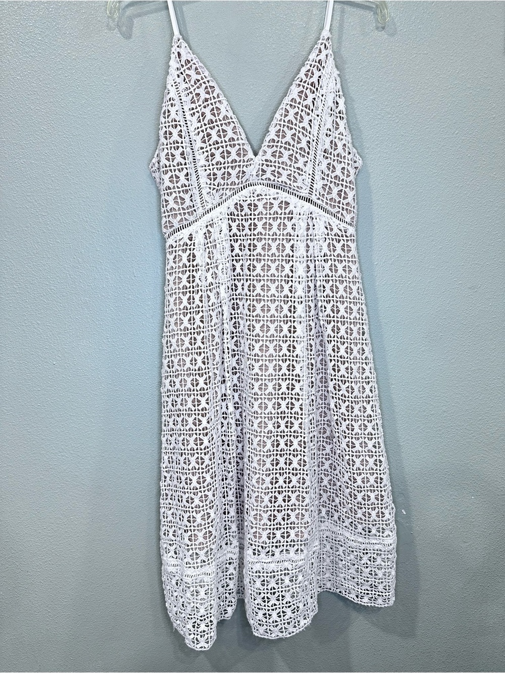 J.O.A. Los Angeles Dress M White Crochet Lace Midi Boho Bridal Beach Lined
